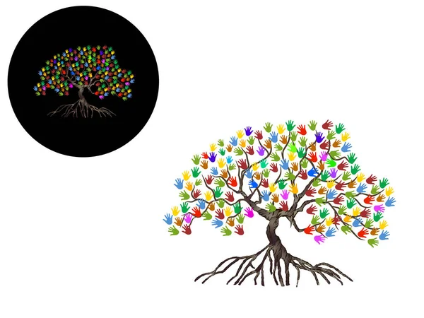 Abstrakter Mangrovenbaum Mit Handblättern Farbenfrohes Baumkonzept — Stockvektor