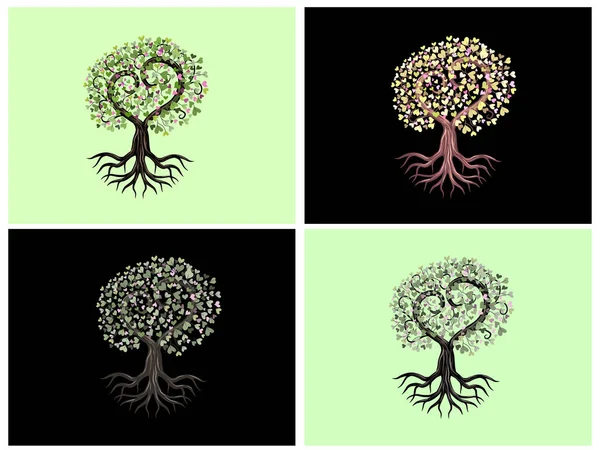 Logotipo Árvore Decorativo Abstrato Bela Árvore Coração Conceito Amor Que — Vetor de Stock