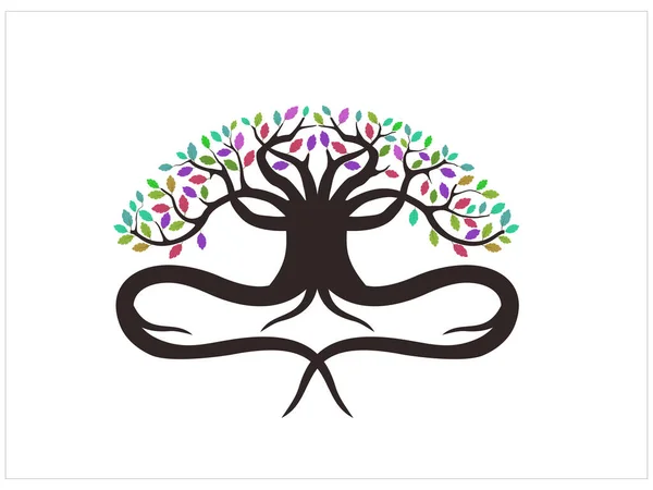 Logo Entraîneur Yoga Méditation Illustration Vectorielle Yoga Tree — Image vectorielle
