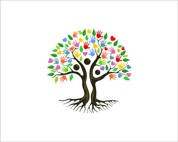 Verspieltes Und Lebendiges Stammbaum Logo Design Menschliches Baumkonzept Vektorillustration — Stockvektor