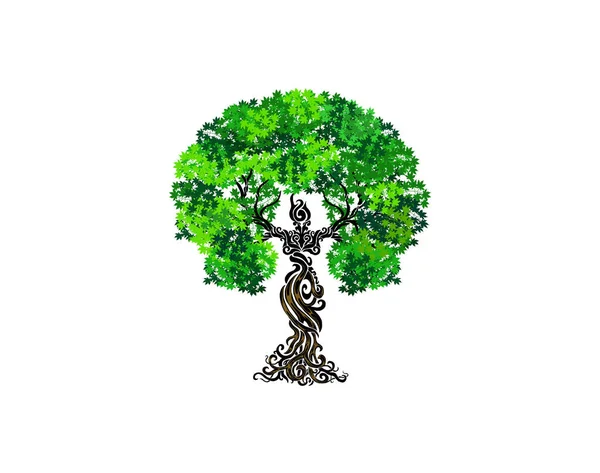 Logo Pohon Manusia Abstrak Ilustrasi Vektor Pohon Unik Dengan Lingkaran - Stok Vektor