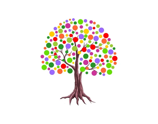 Conception Abstraite Logo Arbre Vibrant Feuilles Colorées Vecteur Racines — Image vectorielle