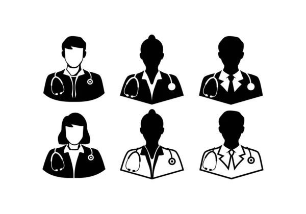 Чоловіки Жінки Лікарі Значок Аватара Профілю Рахунків Силует Дизайну Піктограми — стоковий вектор