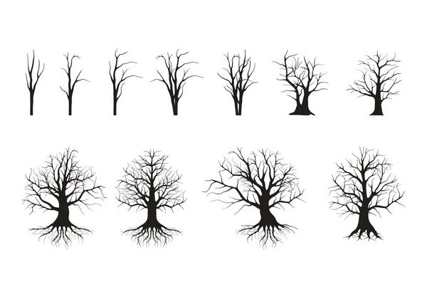Kolekcja Martwych Drzew Bez Liści Wektora Odizolowana Suszone Kolekcje Drzew — Wektor stockowy
