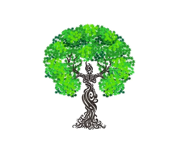 Strom Zelenými Listy Větvemi — Stockový vektor