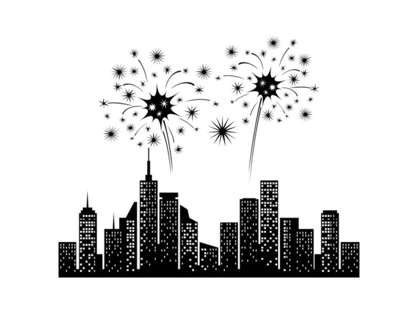 Vuurwerk Nieuwjaar Stad — Stockvector