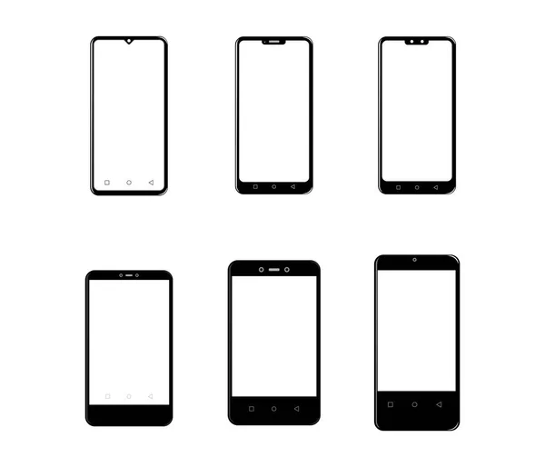 Набор Черных Смартфонов Изолированы Белом Фоне Векторная Иллюстрация — стоковый вектор