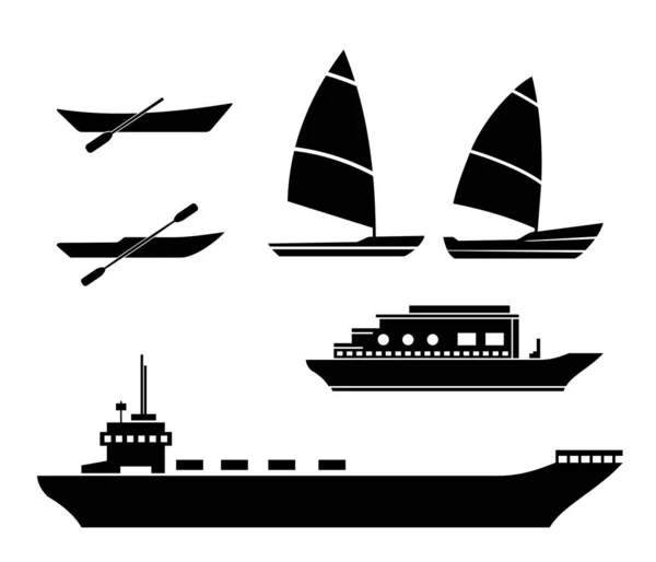 Ícones Navios Estilizados Definir Banner Ilustração Vetorial — Vetor de Stock