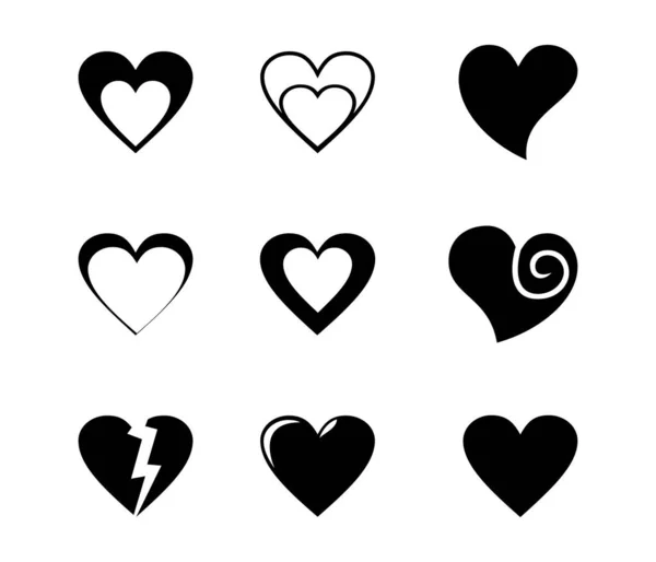 Kalp Simgeleri Ayarlandı Kalp Sembolü Seti Kalp Aşk Sembolü Vektör — Stok Vektör