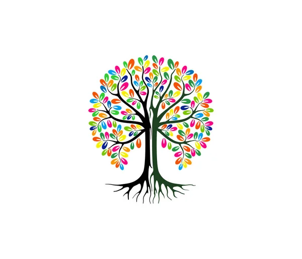 ベクターツリーロゴデザインテンプレート カラフルな抽象的な木のアイコン — ストックベクタ