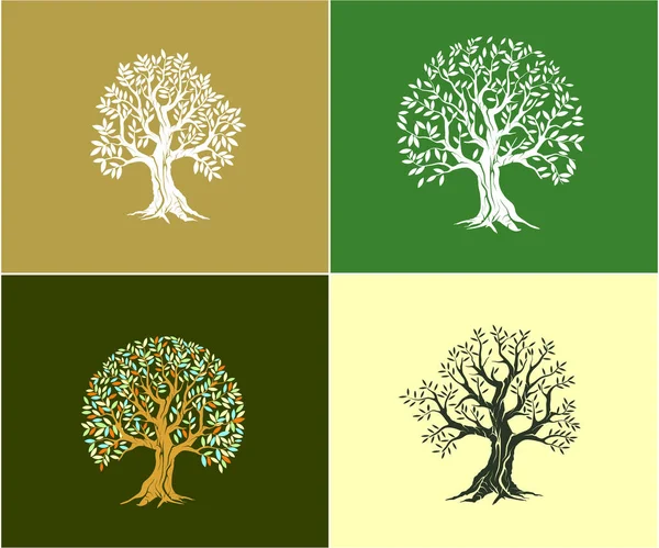 Стилизованные Иконки Деревьев Набор Баннеров Векторная Иллюстрация — стоковый вектор