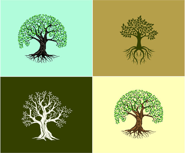 stylized tree icons set banner, vector illustration 