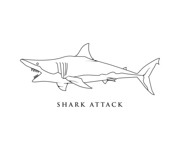 Ícone Linha Ataque Tubarão — Vetor de Stock