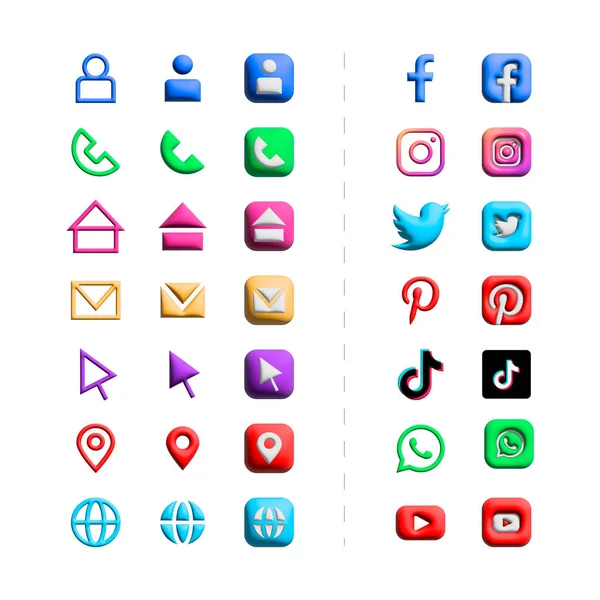 3B simge Tasarımı ve Sosyal Ortam Simgesi Paketi