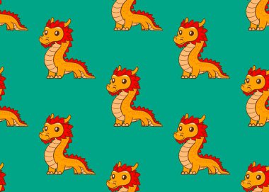   Çin yeni yılı. Yeşil arka planda ejderhaları olan kusursuz bir desen. Mutlu yıllar. 2025 yılı. Geleneksel Çince karakter. Asya mitolojik ejderhaları. 