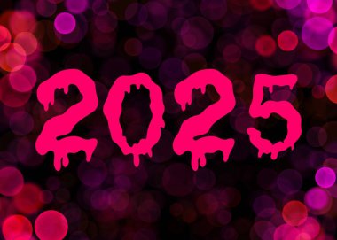   Yeni yıl 2025. Mutlu yıllar. 2025 yılı. Pembe yüzen sayılar.