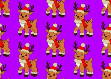  Geyik seti. Geyiklerde pürüzsüz desen. Mor arka planda geyik olan yeni yıl deseni. Noel havası.