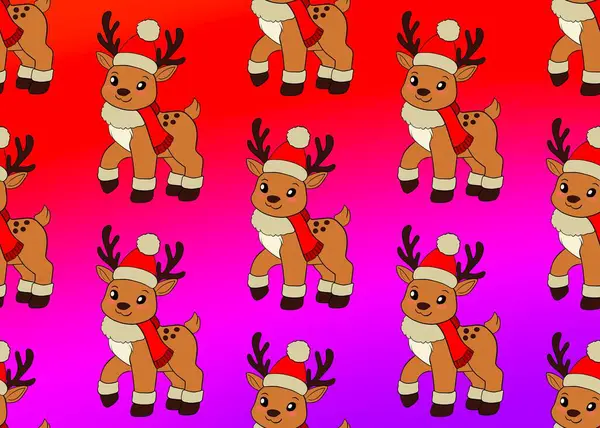   Geyik seti. Geyiklerde pürüzsüz desen. Gökkuşağı arka planında geyik olan yeni yıl deseni. Noel havası.