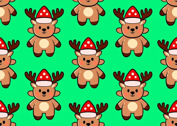   Geyik seti. Geyiklerde pürüzsüz desen. Yeşil arka planda geyik olan yeni yıl modeli. Noel havası.