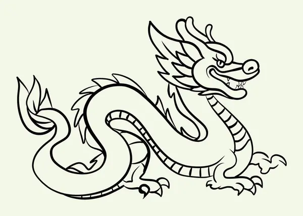   Ejderhalı çocuklar için siyah-beyaz renkli sayfa. Çocukların kış boyama kitabı. Doğrusal biçimdeki ejderha.