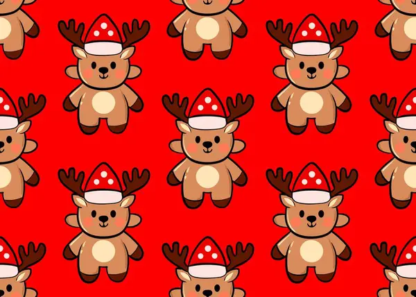   Geyik seti. Geyiklerde pürüzsüz desen. Kırmızı arka planda geyik olan yeni yıl modeli. Noel havası.