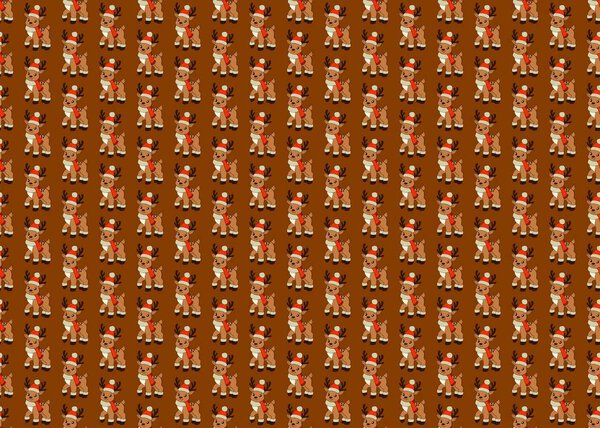   Set of deer. Seamless pattern with deer. New Year's pattern with deer on a brown background. Christmas mood.