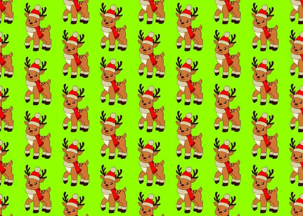   Geyik seti. Geyiklerde pürüzsüz desen. Yeşil arka planda geyik olan yeni yıl modeli. Noel havası.