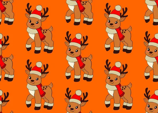   Geyik seti. Geyiklerde pürüzsüz desen. Turuncu arka planda geyik olan yeni yıl deseni. Noel havası.