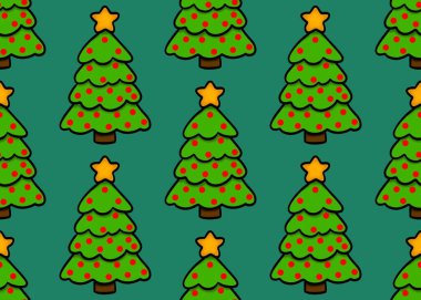   Mavi arka planda şenlikli Noel ağaçları olan kış desenleri. Süslü Noel ağaçlarıyla dolu. Noel arifesinde yeşil süslenmiş ağaçlar. 