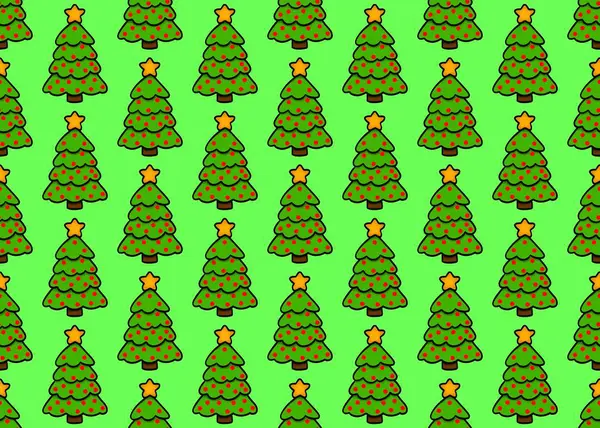   Yeşil arka planda şenlikli Noel ağaçları olan kış desenleri. Süslü Noel ağaçlarıyla dolu. Noel arifesinde yeşil süslenmiş ağaçlar. 
