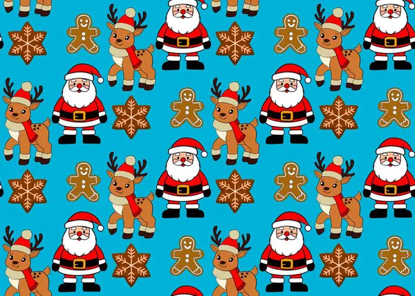   Kış karakterleriyle kusursuz bir düzen. Ren geyiği, Noel Baba ve zencefilli kurabiye desenleri. Mutlu noeller. Mutlu yıllar. Yeni Yıl Masalı.