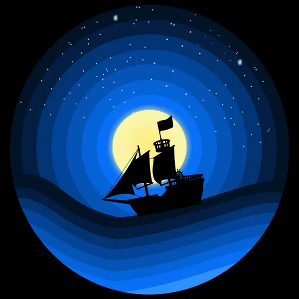 Всемирный День Океана Парусник Море Ночью Цветным Поддоном Лунным Фоном — стоковое фото