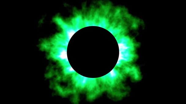 Pitch Siyah Yuvarlak Şekil Gezegen Döngüsü Ile Ateşli Yeşil Tutulma — Stok video