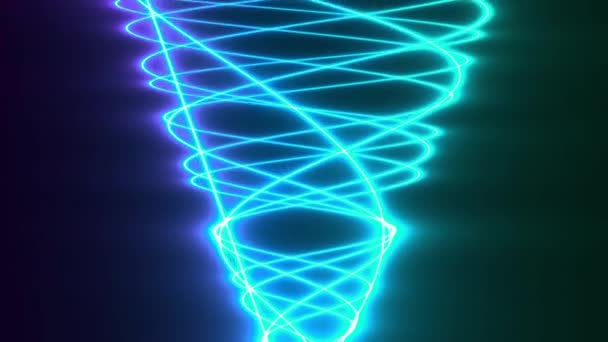 Bright Curvy Blue Led Neon Lights Spiraling Dark Background Loop — Stock Video