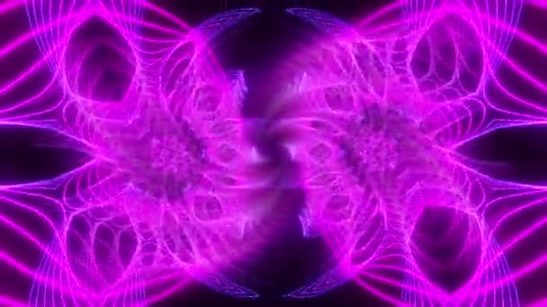 Mandala Neón Púrpura Caleidoscopio Reflejado Mundo Fractal Sobre Fondo Oscuro — Vídeo de stock