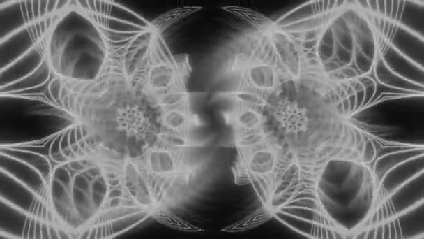 Neon Mandala Skali Szarości Lustro Kalejdoskop Fractal World Ciemnym Tle — Wideo stockowe