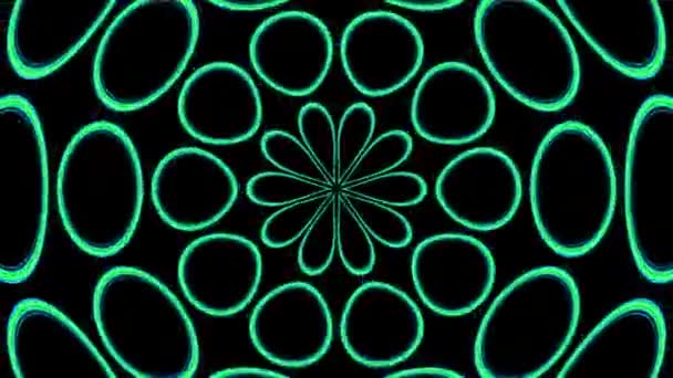Psicodélico Verde Azul Caleidoscopio Diez Lados Mandala Patrón Pulsante Negro — Vídeos de Stock