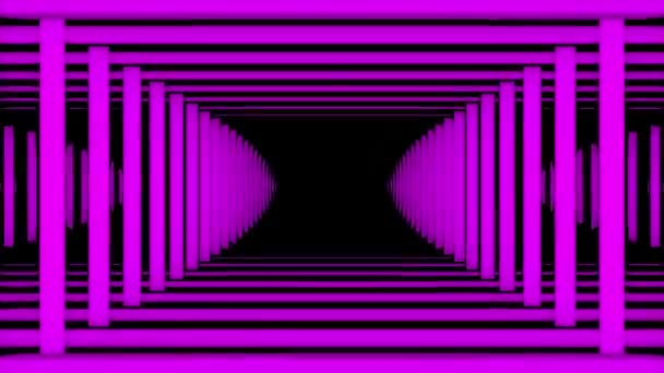 Animación Repetitiva Fila Corredor Infinito Púrpura Lazo Fondo Oscuro — Vídeo de stock