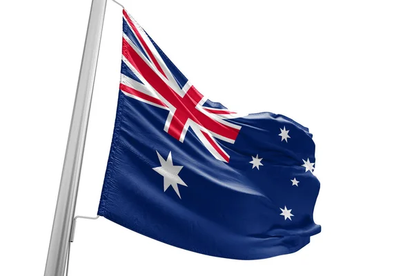 Australia Narodowy Sztandar Tkanina Macha Pięknym Białym Tle — Zdjęcie stockowe
