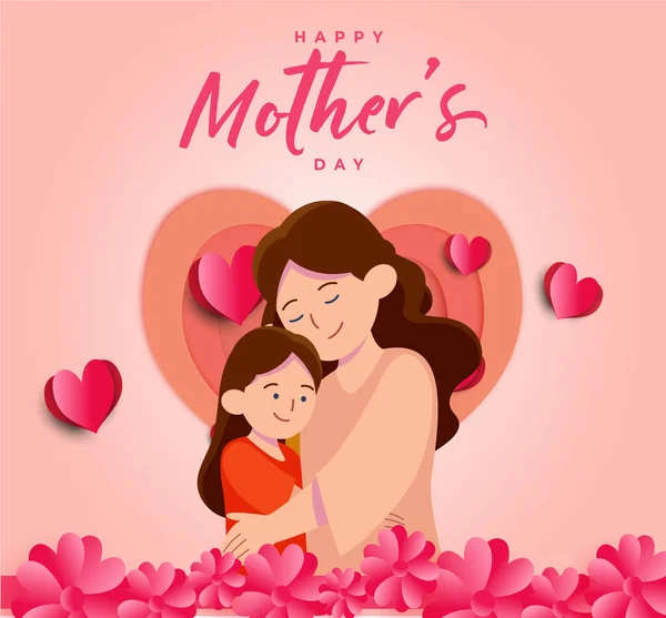 Glückliche Mutter Und Tochter Mit Herz Und Liebe Vektor Illustration — Stockvektor