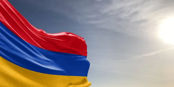Ткань Национального Флага Армении Размахивающая Красивом Фоне — стоковое фото