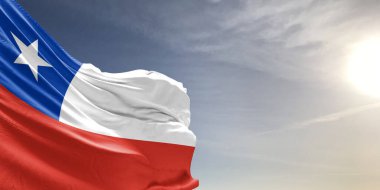 Şili Ulusal Bayrak Kumaşı Güzel gri arka planda sallanıyor.