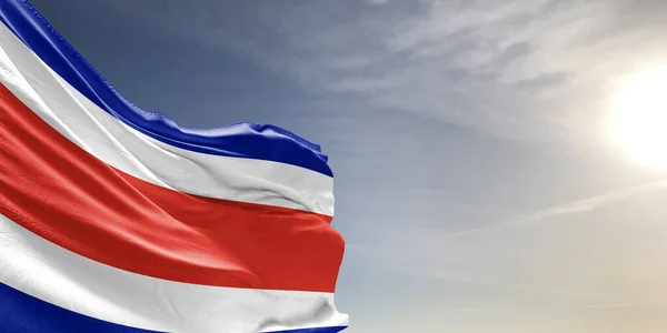 Коста Рика Національний Прапор Тканина Махаючи Красивим Сірим Небом — стокове фото