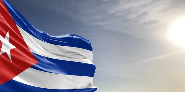 Cuba Tissu Drapeau National Agitant Sur Beau Ciel Gris Arrière — Photo