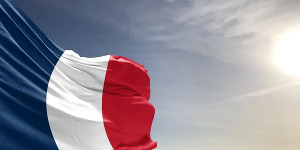 França Tecido Pano Bandeira Nacional Acenando Céu Cinza Bonito Fundo — Fotografia de Stock