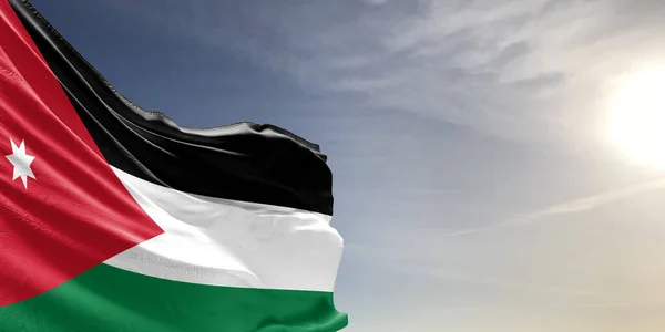 Jordan National Flag Cloth Fabric Waving Beautiful Grey Sky Background — Stock Photo, Image