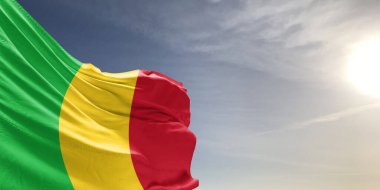 Mali Ulusal Bayrak Kumaşı Güzel gri arka planda sallanıyor.