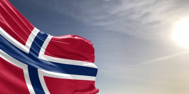 Norveç Ulusal Bayrak Kumaşı Güzel gri arka planda sallanıyor.
