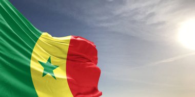 Senegal Ulusal Bayrak Kumaşı Güzel gri arka planda sallanıyor.