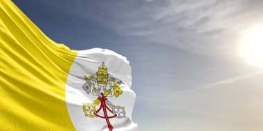 Vatikan 'ın ulusal bayrak kumaşı güzel gri arka planda sallanıyor..